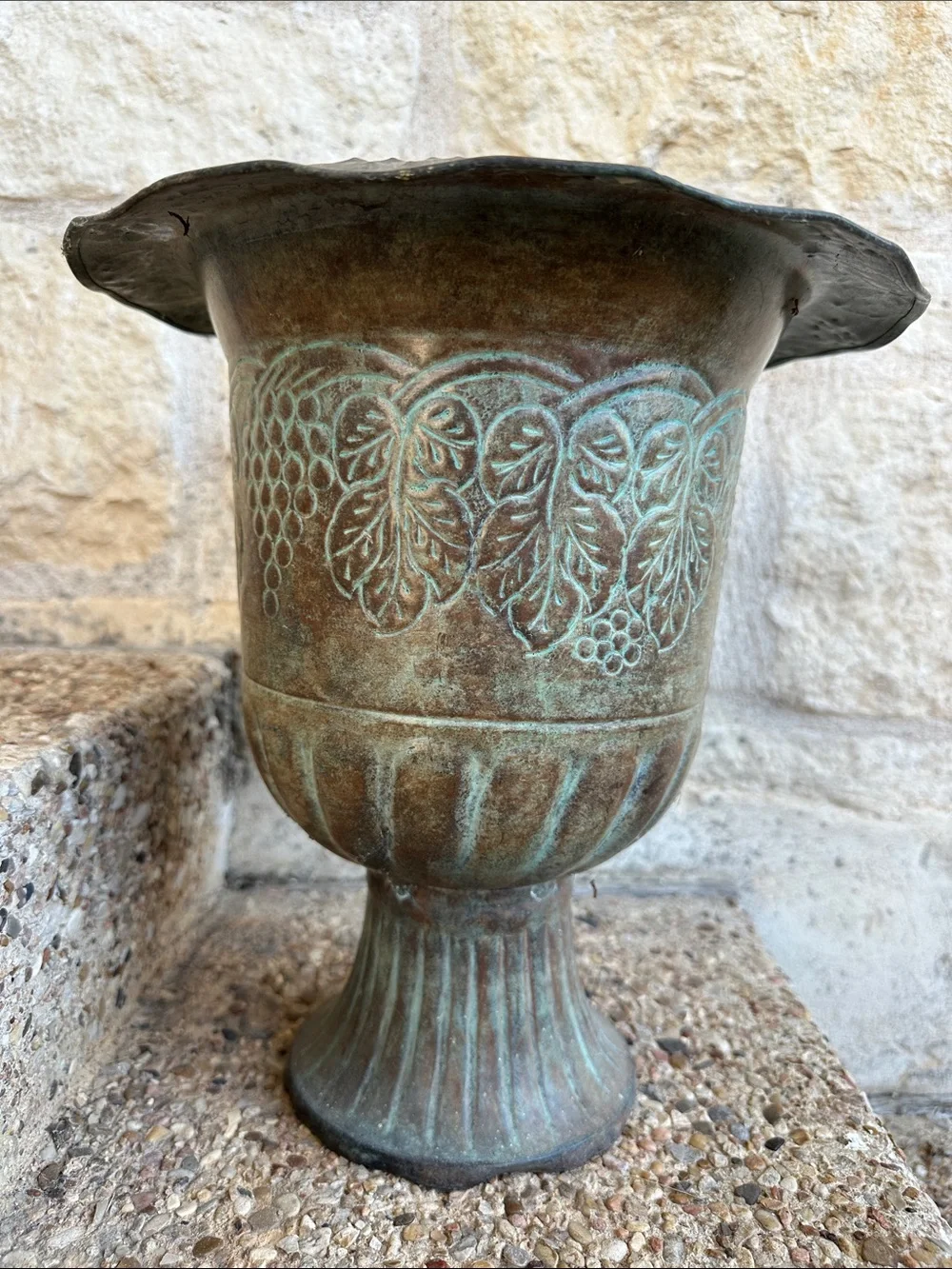 Vintage-Style Green Patina Decorative Urn Planter